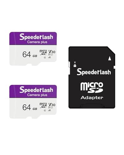 Micro SDXC Memory Card 64GB 2 Pack, Speederlash Camera Plus TF Card with Adapter, Up to 90MB/s Read Speed, 4K UHD&5K Video Support, U1 V30 A1 Rated, Waterproof, for Security Camera, Dashcam, Drones - Image 1