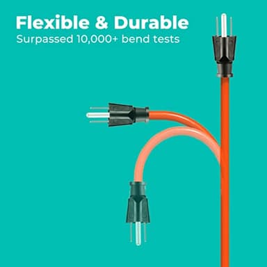 KMC 25ft Outdoor Extension Cord, 25-Foot 16/3 Weatherproof Indoor/Outdoor Extension Cable, Flexible SJTW 16-Gauge Pure Copper Wire, Durable Vinyl Jacket, UL/ETL Certified, 13A 1625W, Orange - Image 5