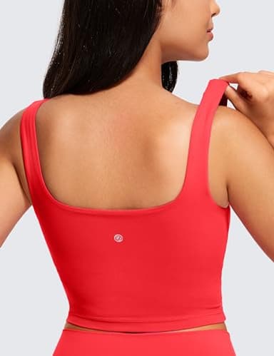 CRZ YOGA Butterluxe Womens Square Neck Longline Sports Bra - Workout Crop Tank Tops Padded Yoga Camisole with Built in Pads Deep Red Small - Image 2