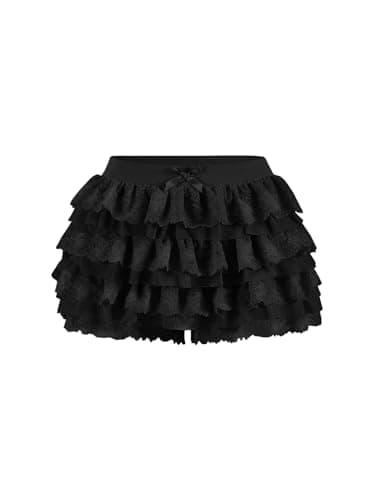 Women Y2K Lace Multi-Layered Bloomers, Lolita Ruffle Shorts, Sexy Short Pumpkin Pants, Elastic Waist Sweet Pettipants (US, Alpha, Medium, Regular, Regular, Black) - Image 1