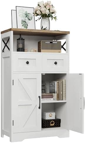 Farmhouse White Storage Cabinet with Doors and Drawers, Freestanding Kitchen Pantry Cabinet, Floor Storage Cabinet Hutch Cupboard for Kitchen/Laundry/Living Room/Bedroom - Image 5