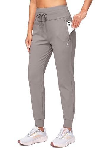 Women's Fleece Lined Joggers High Waisted Water Resistant Thermal Winter Sweatpants Running Hiking Pockets(Dusty Grey,M) - Image 1