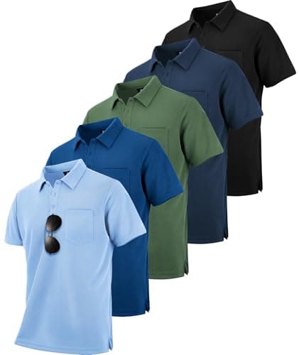 ZITY 5 Pack Polo Shirts for Men with Pocket Dry Quickly Short Sleeve Athletic Outdoor Work Collared Shirts 3XL - Image 1
