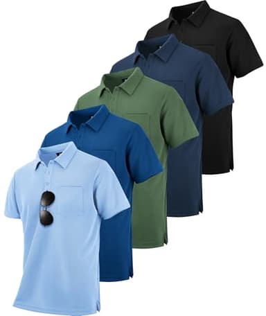 ZITY 5 Pack Polo Shirts for Men with Pocket Dry Quickly Short Sleeve Athletic Outdoor Work Collared Shirts 3XL - Image 1