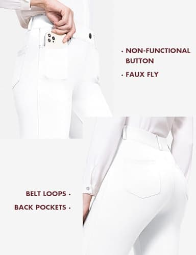 baleaf Womens White Dress Pants Yoga Work Pants Pull On Slacks Petite Business Casual Office Trouser Pockets 31" White ST - Image 4