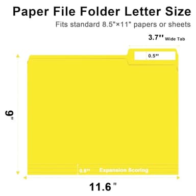 File Folder, RAZCC 150 Pack 1/3 Cut Tab File Folders Letter Size, Yellow, Folders with Tab, Great for Organizing and Easy File Storage - Image 2
