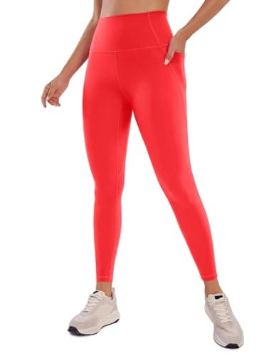 CRZ YOGA Womens Butterluxe Workout Leggings 25 Inches - High Waisted Gym Yoga Pants with Pockets Buttery Soft Deep Red Small - Image 1