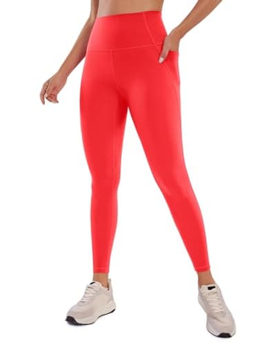 CRZ YOGA Womens Butterluxe Workout Leggings 25 Inches - High Waisted Gym Yoga Pants with Pockets Buttery Soft Deep Red Small - Image 1
