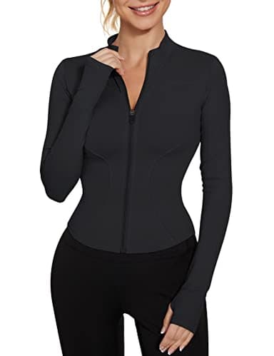 LUYAA Yoga Jacket for Women Full Zip Lightweight Running Cropped Jacket Black L - Image 1