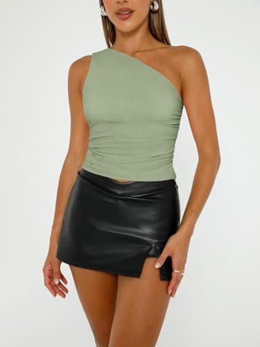 Trendy Queen Womens Going Out Tops Summer Spring Tank Crop Outfit Cute Y2k Shirts Corset Fashion Workout Clothes 2025 Green XS - Image 2