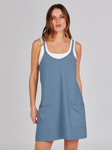 Prinbara Women Athletic Tennis Dress Summer Workout Sports Mini Romper Dress Built in Shapewear Shorts Sundress 2025 Outfits Dark Blue Large - Image 8