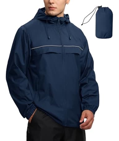 SWISSWELL Mens Waterproof Windbreaker Rain Jacket Lightweight Packable Raincoat with Hood for Golf Hiking Travel Navy XL - Image 1