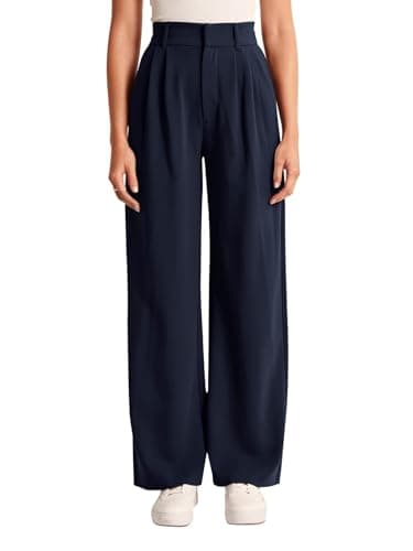 NIMIN High Waisted Work Pants for Women Office Business Casual Pants Dressy Wide Leg Trousers with Pockets 2025 Summer Fashion Navy Blue Medium - Image 2