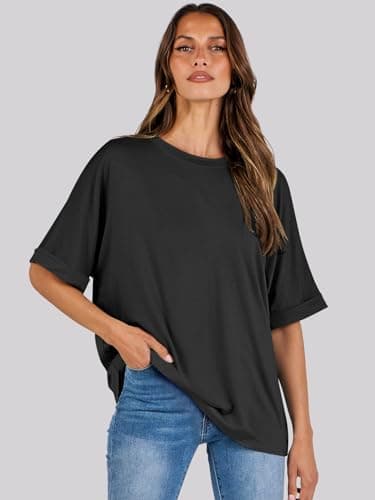 ANRABESS Womens Tops Oversized T Shirts Short Sleeve Crewneck Summer Casual Loose Basic Tee Shirt 2025 Trendy Fashion Clothes Black X-Large - Image 4