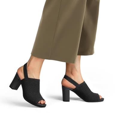 mysoft Women's Knit Chunky Block High Heels Elastic Slingback Open Toe 3 Inch Heeled Sandals,Black,9 US - Image 5