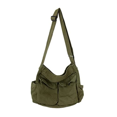 GAXOS Aesthetic Cute Messenger Bag for School Vintage Green Canvas Crossbody for Women Shoulder Laptop Bag - Image 1