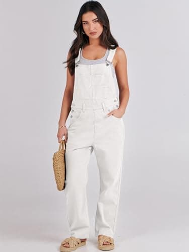 ANRABESS Overalls for Women Loose Fit Denim Overalls Adjustable Strap Jean Jumpsuit Bib Romper 2025 Fall Casual Work Outfits White Large - Image 8