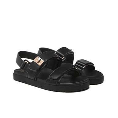 Rihero Women's Flat Sandals Comfort Adjustable Double Strap Slip on Leather Footbed Black Sandals with Back Strap Size 9 - Image 5