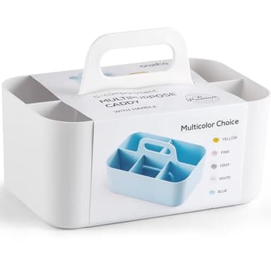 Multiuse Caddy Organizer with Handle - Stackable Plastic Tote Bin - Art Craft Supplies, Office, Desk, Stationery Pen Holder, Kitchen, Utensil, Makeup, Bathroom, Shower, Cleaning, Dorm Organizer -White - Image 9
