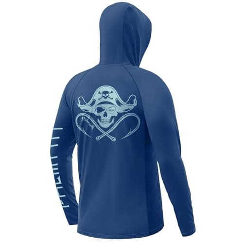 Palmyth Fishing Shirts for Men Long Sleeve Sun Protection Hoodie with UV UPF 50+ Neck Gaiter Navy Skull Pirate X-Large - Image 1
