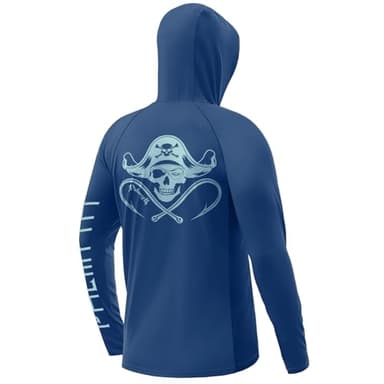 Palmyth Fishing Shirts for Men Long Sleeve Sun Protection Hoodie with UV UPF 50+ Neck Gaiter Navy Skull Pirate X-Large - Image 1