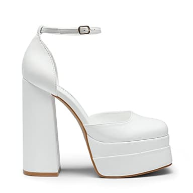DREAM PAIRS Women’s High Chunky Platform Closed Toe Block Heels Square Toe Ankle Strap Dress Wedding Party Pumps Shoes Aurelia,Size 7.5,White,SDPU2319W - Image 2