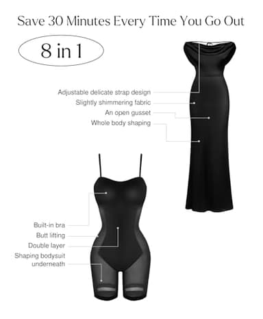 Popilush Women Shapewear Maxi Dress - Sleeveless Long Formal Cocktail Party Elegant Bodycon Dresses Built-in Bra Black - Image 3