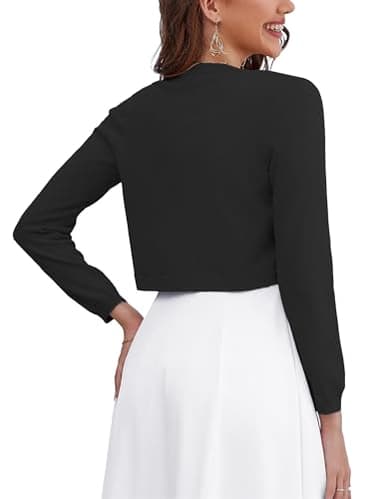 OmicGot Womens Long Sleeve Black Bolero Shrug Open Front Knit Cropped Cardigan S - Image 6
