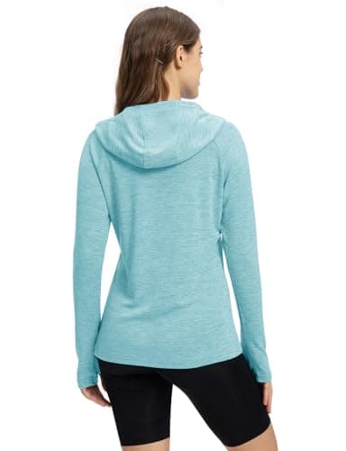 TBMPOY Womens UPF 50+ Sun Protection Hoodie Shirt Long Sleeve Fishing Hiking Outdoor UV Shirt Lightweight Light Blue XXL - Image 6