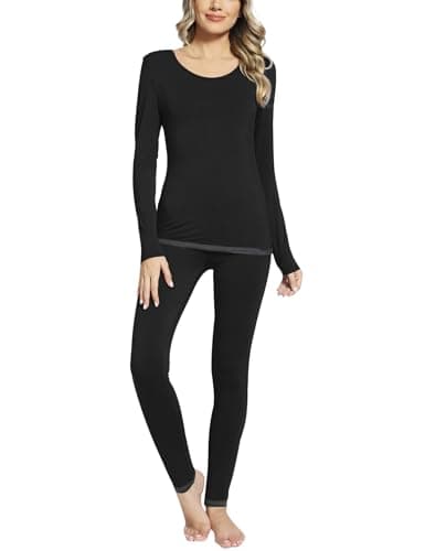 GYS Long Johns Sets Thermal Underwear for Women Lightweight Base Layer Snug fit Pajamas Set, Viscose Made from Bamboo, Black, Small - Image 1