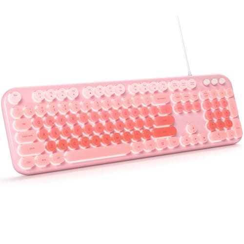 MOWUX Wired Keyboard with Backlit, Light Up Computer Keyboards with Multimedia Keys, Full Size Wired Keyboard with Illuminated LED, Plug and Play, Anti-Wear Letters for Laptop, Desktop- Pink Colorful - Image 1