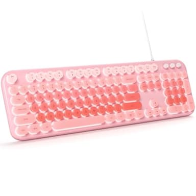 MOWUX Wired Keyboard with Backlit, Light Up Computer Keyboards with Multimedia Keys, Full Size Wired Keyboard with Illuminated LED, Plug and Play, Anti-Wear Letters for Laptop, Desktop- Pink Colorful - Image 1
