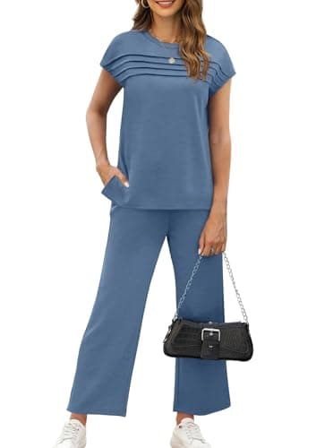 WIHOLL 2 Piece Sets for Women Summer Vacation Airport Cruise Travel Outfits for Airplane 2025 Matching Clothing Trendy Resort Wear Comfy Loungewear Petite Lounge Sets Blue 2XL - Image 2