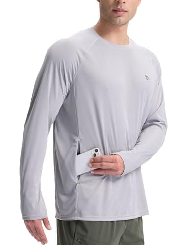 baleaf Men's Sun Protection Swim Shirts UPF 50+ UV Sun Shirt Quick Dry Long Sleeve Rash Guard Shirt with Zipper Pocket Light Gray M - Image 1