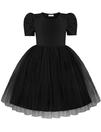 Arshiner Toddler Girls Party Dress Formal Church Short Sleeve Tutu Tulle Summer Girl Dresses Black 4t - Image 1