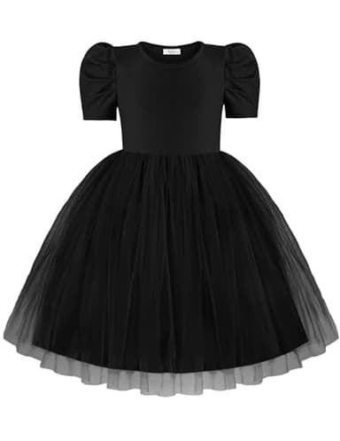 Arshiner Toddler Girls Party Dress Formal Church Short Sleeve Tutu Tulle Summer Girl Dresses Black 4t - Image 1