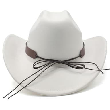 JOTDEW Cowboy Hat for Women Men Wide Brim Western Cowgirl Hat Roll up Brim with Belt Buckle Classic Suede Country Cowboy Hat KK-004 Beige - Image 7