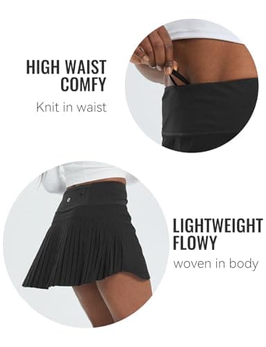 baleaf Pleated Tennis Skirt Skorts Skirts for Woman High Waisted Lightweight Athletic Golf Workout with Shorts Pockets Black Medium - Image 4