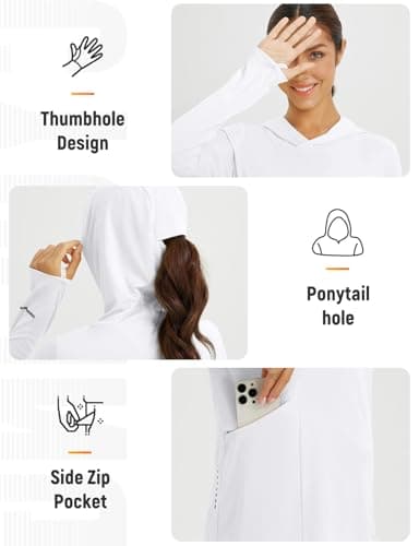 baleaf Women's Sun Shirts UPF 50+ Hoodie Long Sleeve Spf UV Shirt Lightweight Quick Dry Hiking Zip Pocket White XS - Image 5