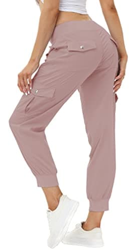 MoFiz Hiking Cargo Pants for Women with Pockets Lightweight Quick Dry Athletic Outdoor Summer Travel Casual Joggers Sweatpants Dusty Pink L - Image 1