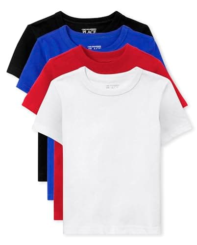 The Children's Place,Baby Boys,and Toddler Boys Basic Layering Short Sleeve Tee,Black/Blue/Red/White 4-Pack,5 Years