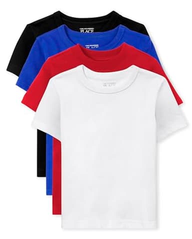 The Children's Place,Baby Boys,and Toddler Boys Basic Layering Short Sleeve Tee,Black/Blue/Red/White 4-Pack,5 Years