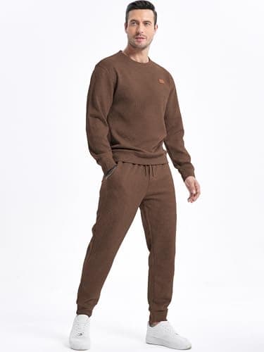 JMIERR 2 Piece Outfits for Man Long Sleeve Knit Jacquard Pullover Sweatshirt & Running Joggers Sweatpants Track Suits Set, Fall Tracksuit Sweatsuits Matching Lounge Sets, 3XL, Coffee - Image 2