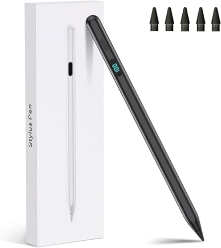 iPad Stylus Pencil(5 Extra Tips) with Magnetic Attachment,USB-C Faster Charge,Tilt Sensitivity Palm Rejection,Compatible with2018-2025 iPad ProM4/12.9/11,Air M3/M2/3/4/5,iPad6-11,Mini5/6/7Gen（Black） - Image 1
