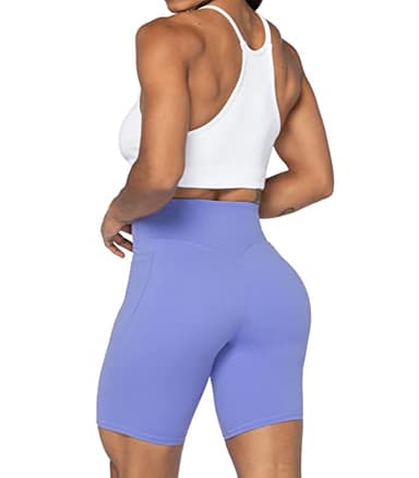 Sunzel No Front Seam Biker Shorts for Women with Pockets, Yoga Workout Gym Bike Shorts with Tummy Control 8" Periwinkle Medium - Image 5