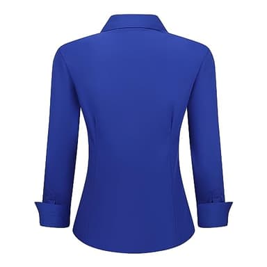 Womens Button Down Shirts Long Sleeve Regular Fit Basic Simple Stretch Work Blouse Royal Blue M - Image 2