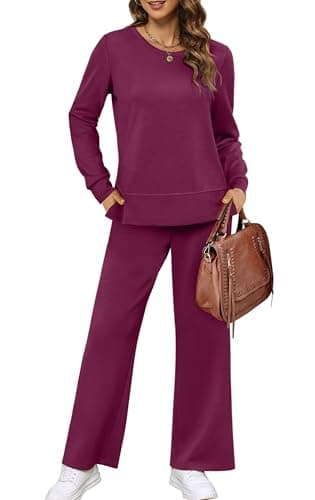 XIEERDUO Women 2 Piece Outfits Fall Fashion Long Sleeve Tracksuit Winter Travel Sweatsuit Loose Wide Leg Loungewear Comfy Airport Resort Wear Women's Vacation Track Suit Purple M - Image 1