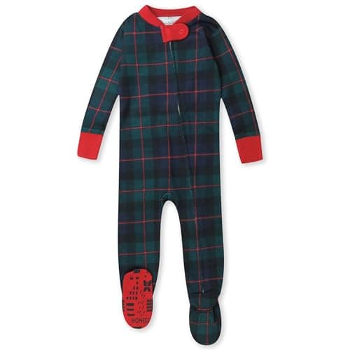 HonestBaby Non-Slip Footed Pajamas One-Piece Sleeper Jumpsuit Zip-Front PJs 100% Organic Cotton for Baby Boys, 24 Months - Image 1