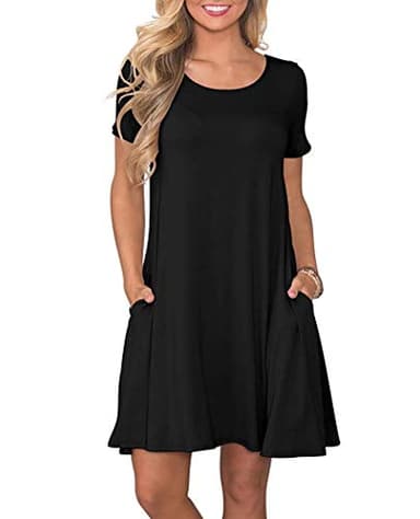 WNEEDU Women's Summer Casual T Shirt Dresses Short Sleeve Swing Dress with Pockets (XL,Black) - Image 1