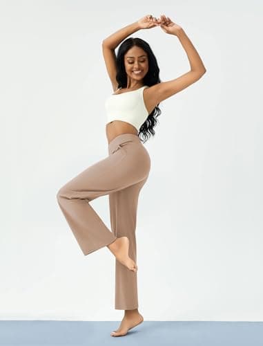 DLOODA Womens Wide Leg Yoga Pants Casual Work Dress Pants Lounge Sweatpants High Waist Comfy Loose Trousers with Pockets Taupe - Image 5